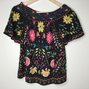 FLYING TOMATO Boho Floral Top Black Size Small